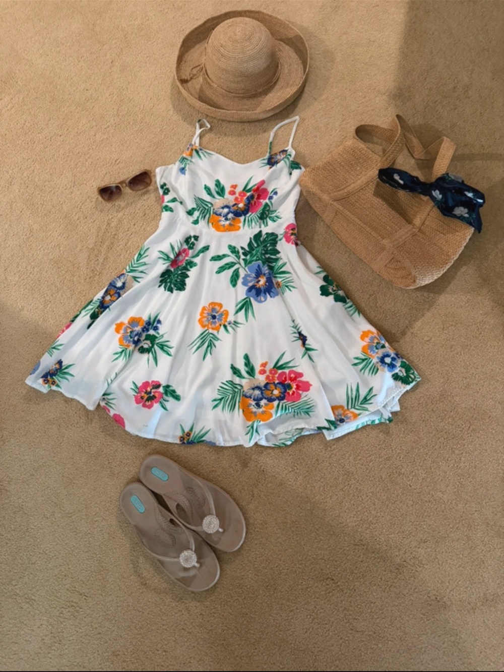 Old Navy White Floral Sundress with Green, Yellow, Blue and Pink Accents